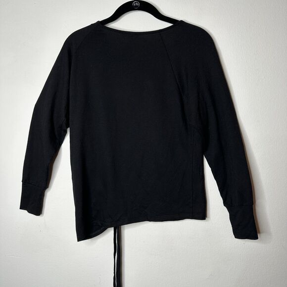 Peyton Jensen Black Front Ruched Side Tie Long Sleeve Banded Cuff Blouse XS - Picture 8 of 9